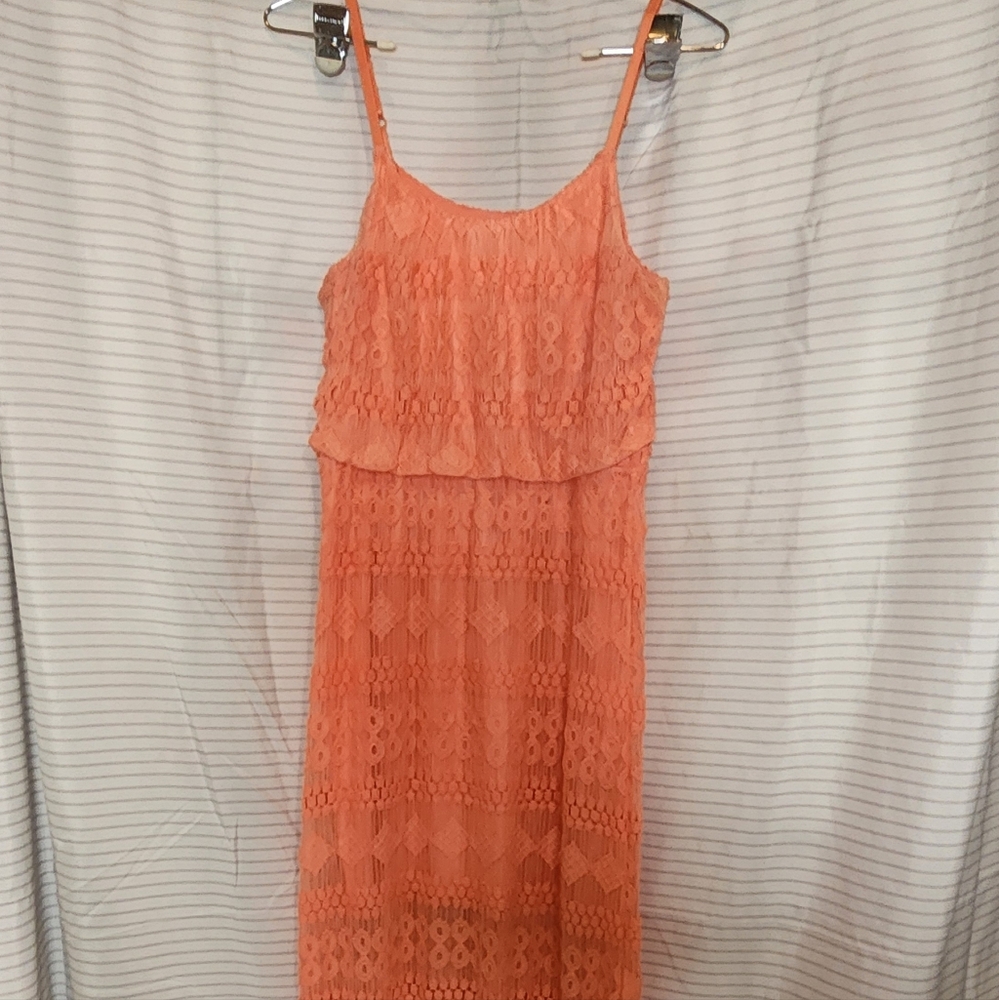 Bailey Blue Vibrant Orange Lace Long Dress